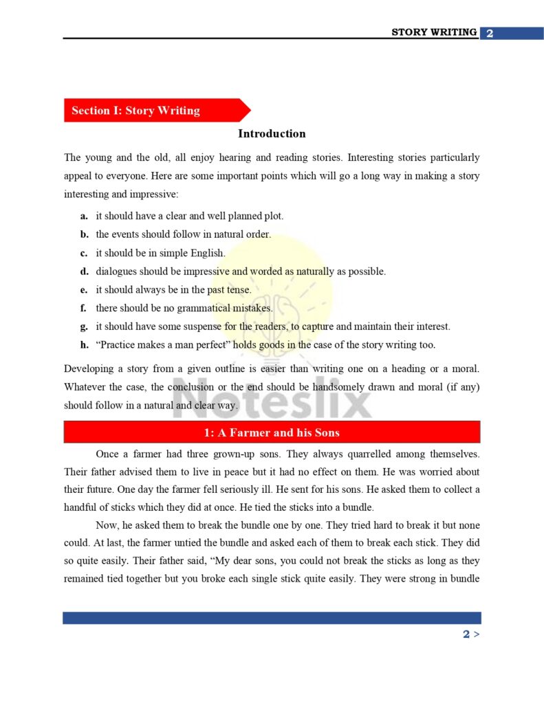 9th class story writing format Punjab Board
