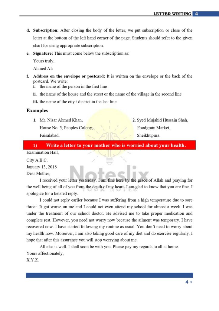 How to write letters in Class 9 English Punjab Board