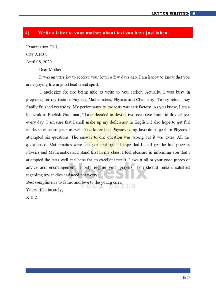 Class 9 PDF Notes on Letter Writing for the Punjab Textbook