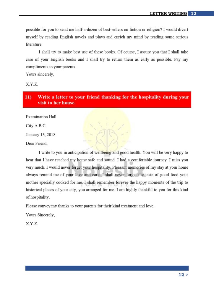 Free Class 9 English Letter Writing Notes Punjab Board
