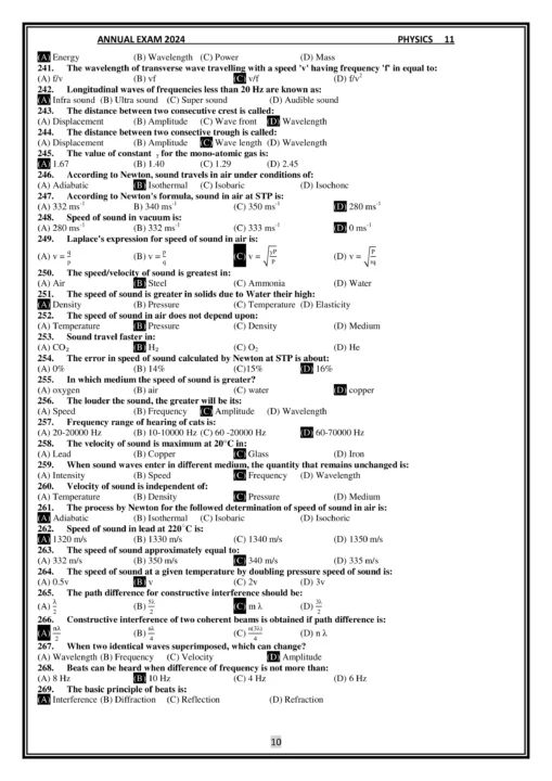 physics model paper 2024 class 11