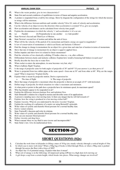 1st year physics important short questions guess paper 2024