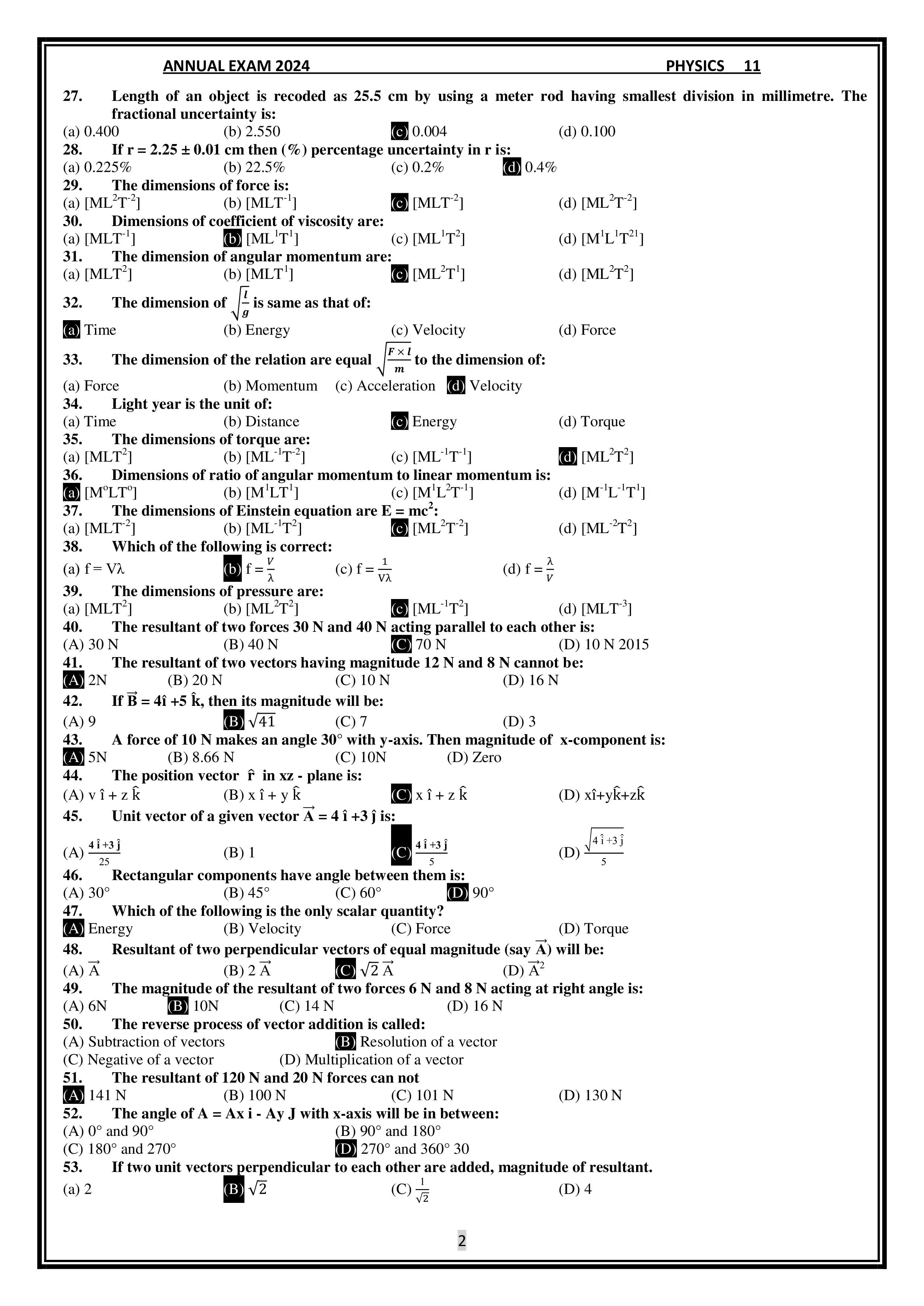 1st year physics guess paper 2024