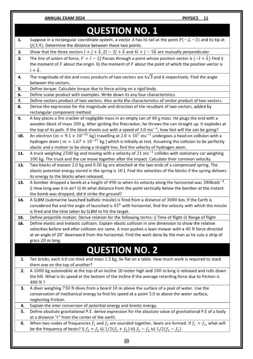 1st year important long questions for physics paper 2024