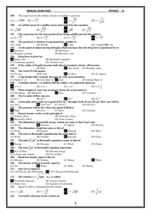 class 11 physics important MCQs guess paper 2024