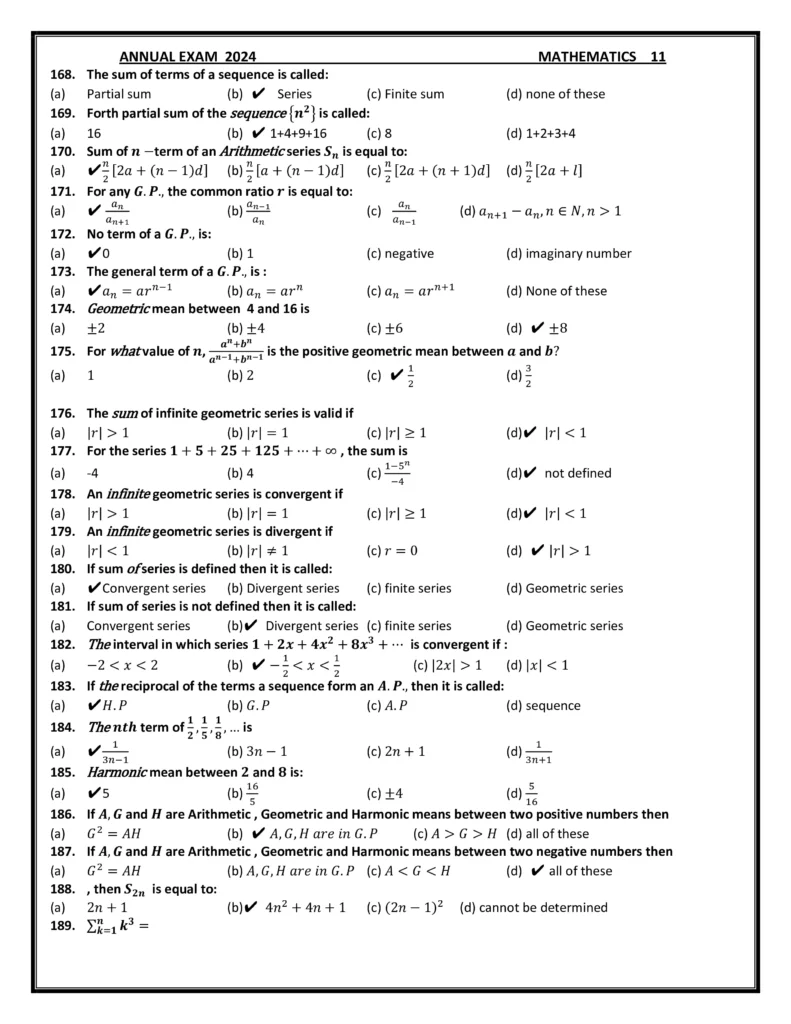 Class 11 Maths modal paper 2024