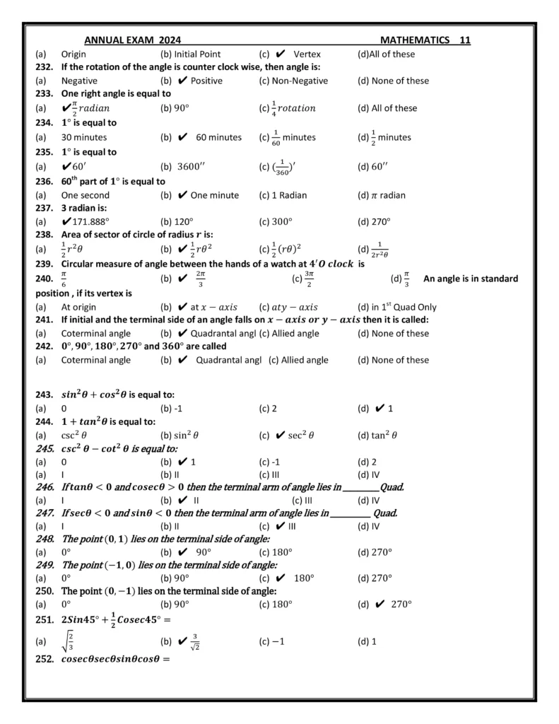 Important theorems for 1st year Punjab Board Maths 2024