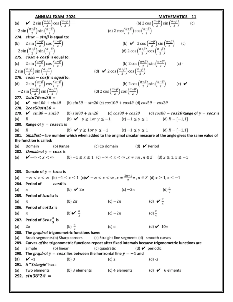 11th class Maths important questions 2024